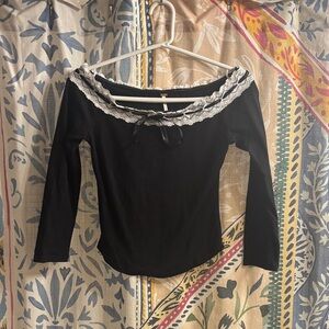 Free People Black Lace Trim Women's Top